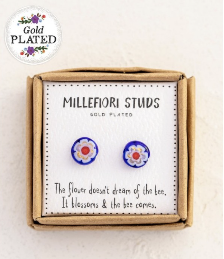 Bead Studs Millefiori Blue