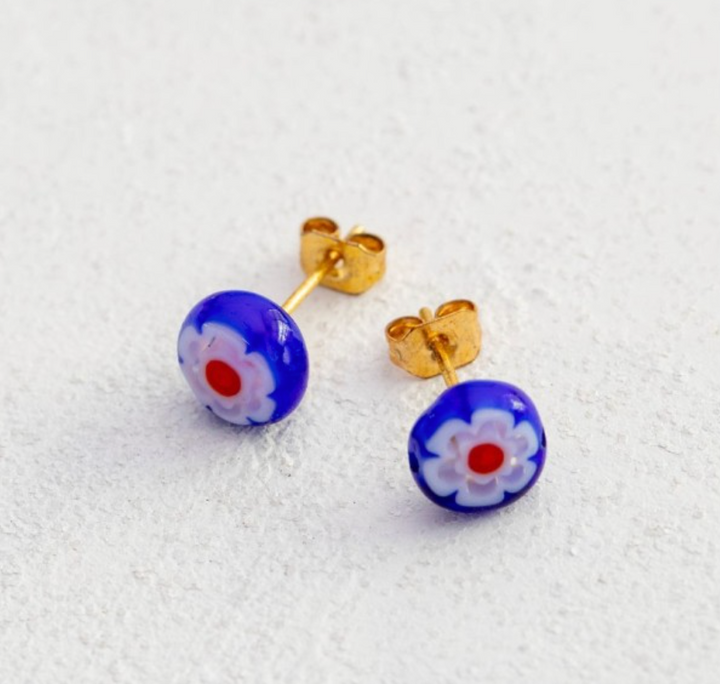 Bead Studs Millefiori Blue